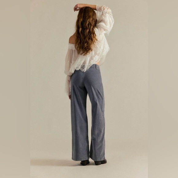 NWT We The Free People Libre Wide Leg Cord Jeans Light Gray Mockingbird Size 33 - Picture 2 of 10